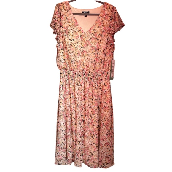 MSK Floral Print Short Flutter Sleeve Mid Calf Dress Size 2X - Picture 5 of 10